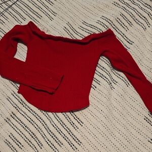 Active USA Crimson Off-Shoulder Ribbed Knit Sweater